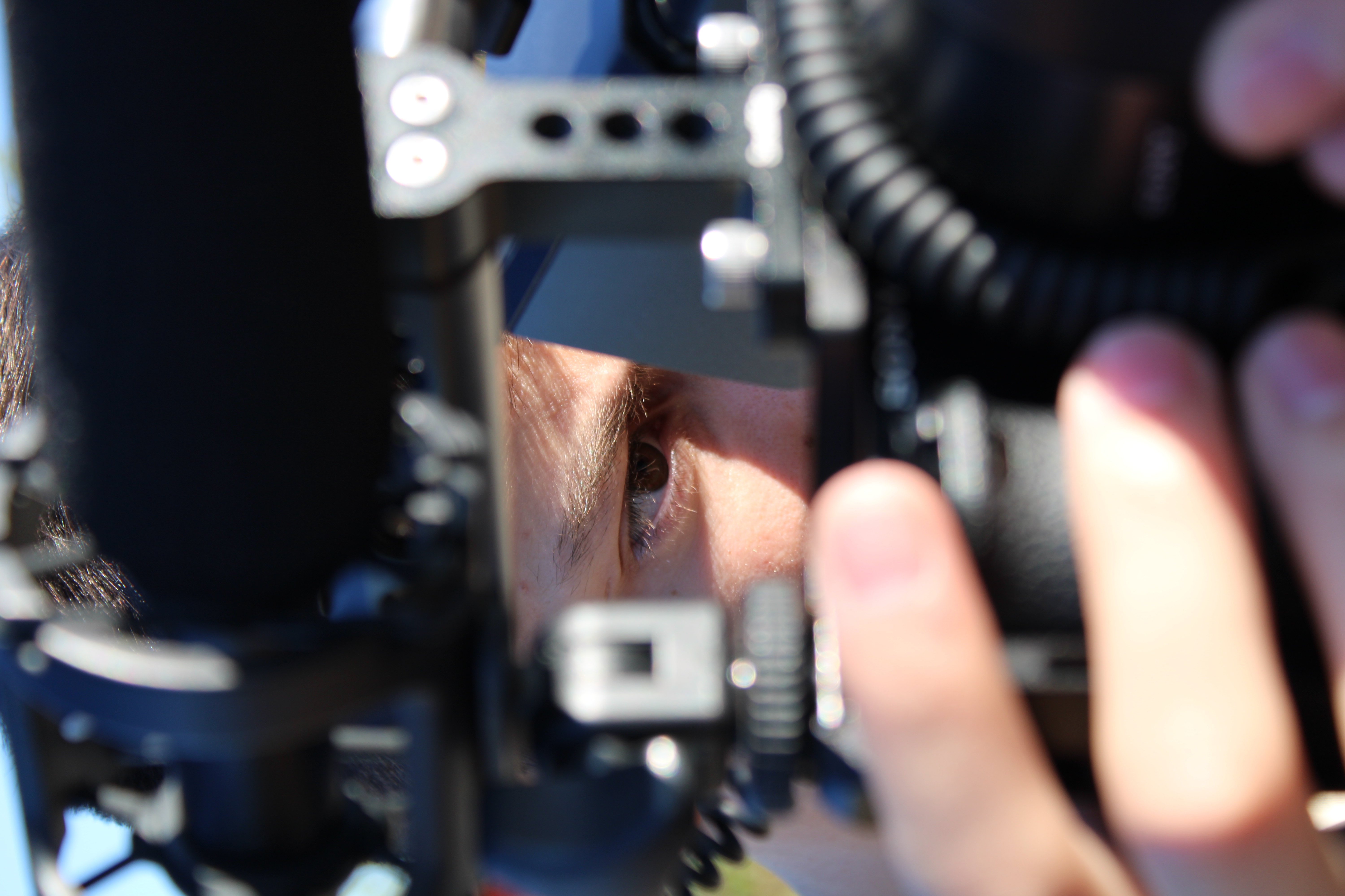 Matthew Wilcox filming through a camera rig
